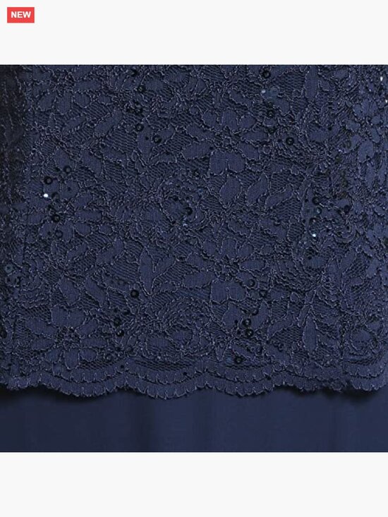 Long 3/4 Sleeve Lace Bodice Chiffon Gown Mother of the Bride Dress - Picture 5 of 6